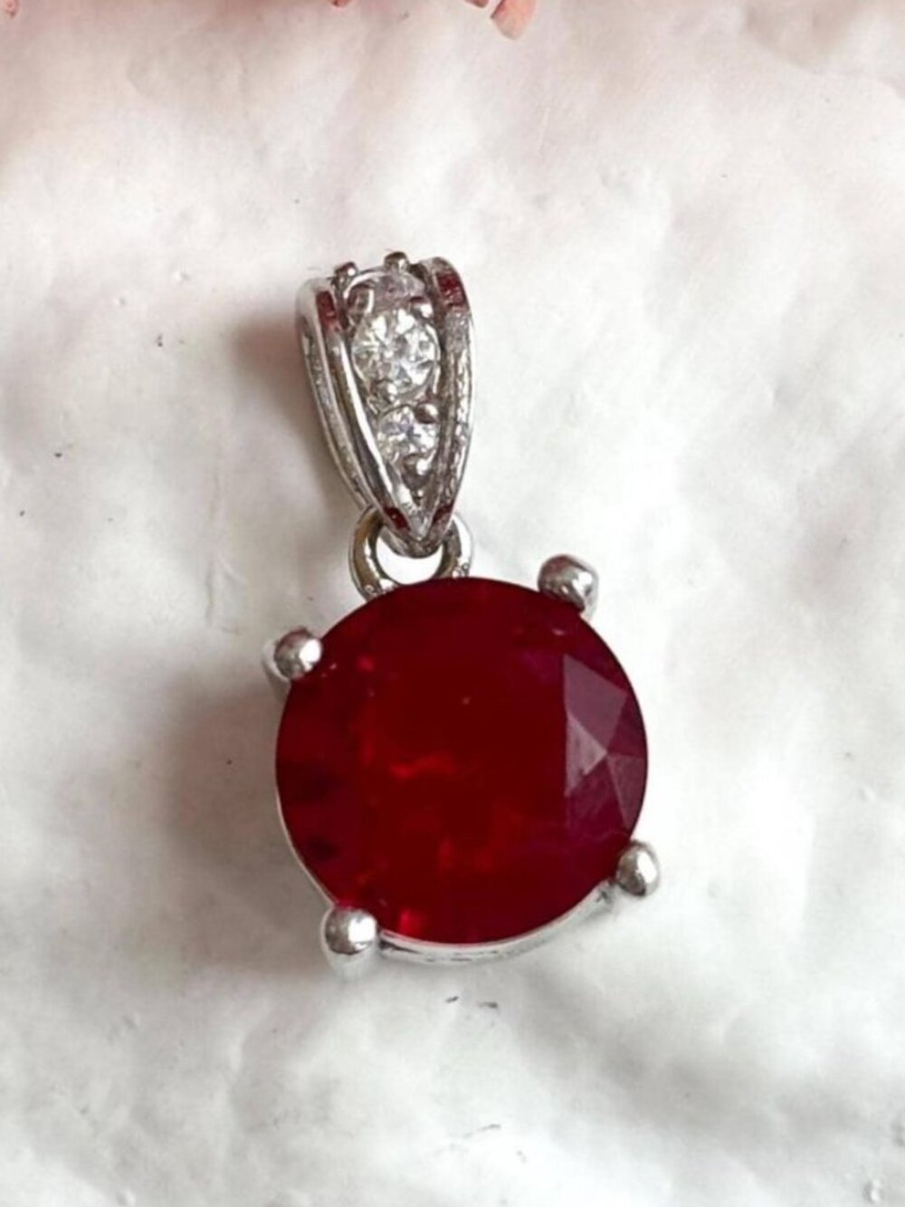 Red Cubic Zirconia & Colorless Sterling Silver 925 Vintage Pendant | Charm